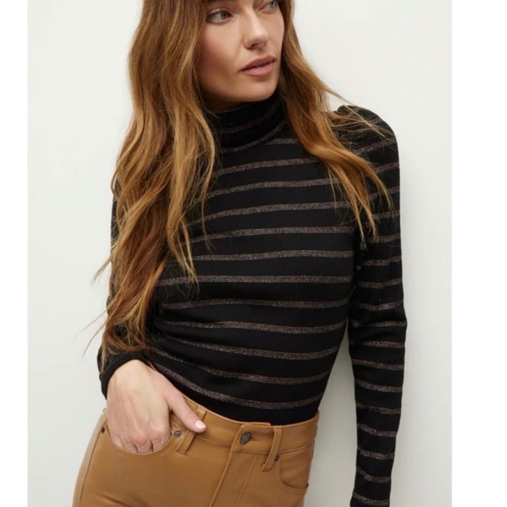 NWT VERONICA BEARD Turtleneck Sweater Top Womens Medium Black Metallic Cedar